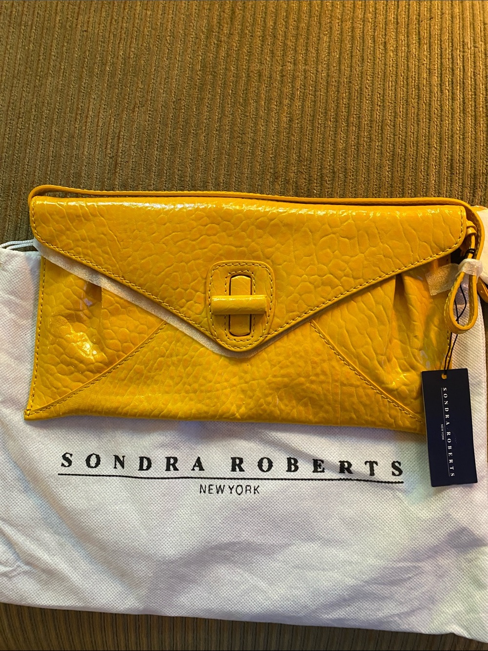 Sondra Roberts Bright Yellow Patent Envelope Clutch